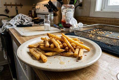 Golden crispy french fries cooked from frozen in the air fryer