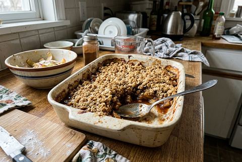 Apple crisp with golden oat crumble topping