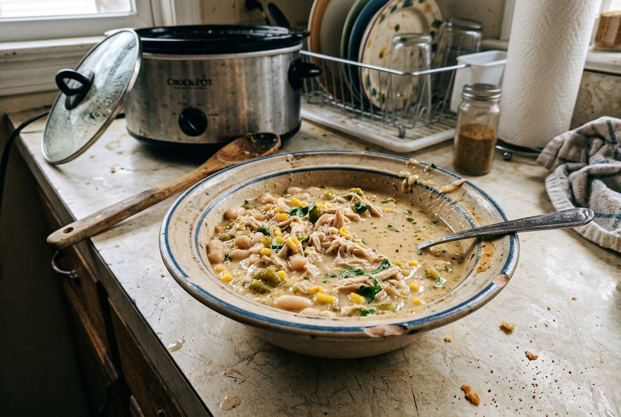 Creamy crockpot white chicken chili with white beans