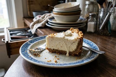 No bake cheesecake slice with graham cracker crust