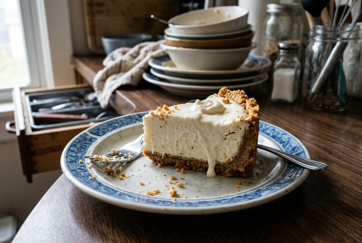 No bake cheesecake slice with graham cracker crust